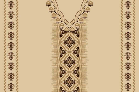 African Ikat Paisley Neckline Embroidery